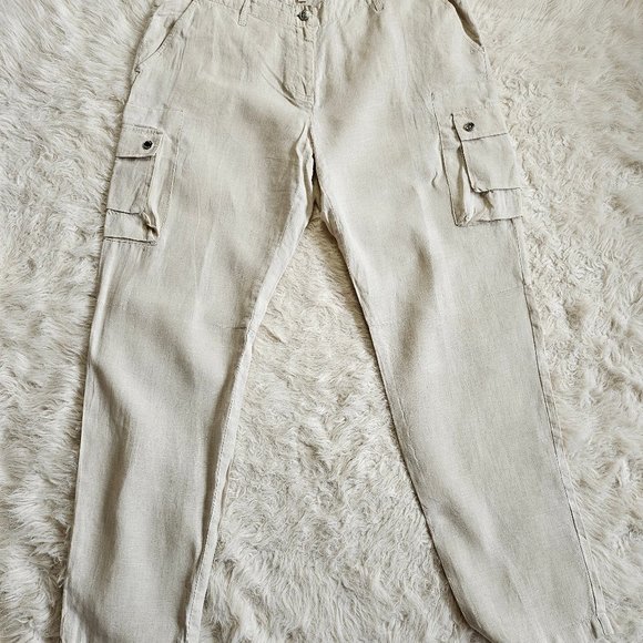 Michael Kors Woman's Cream 100% Linen Cargo Paints Size 14 - Picture 3 of 10